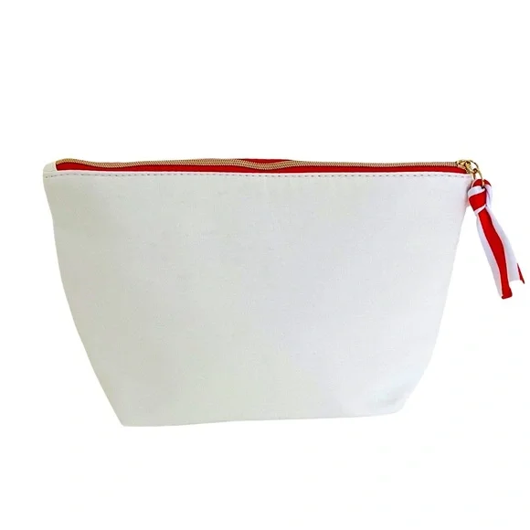 NEW Clarins Cosmetic Bag w/ Striped Candy Design, Red Interior, Zipper Pull … - Picture 2 of 5